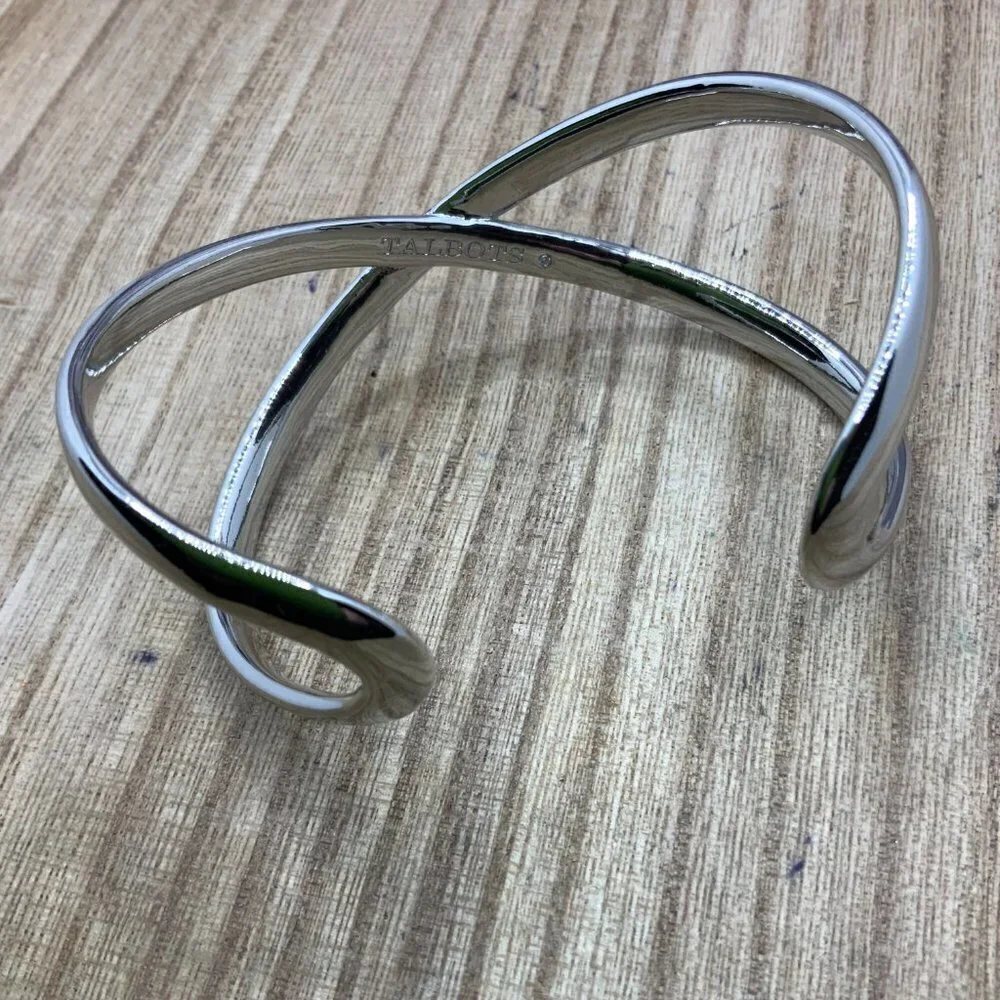 Talbots Silver Tone Criss Cross Cuff Bracelet
